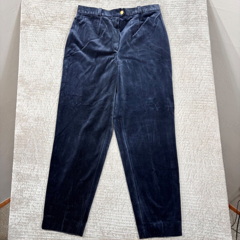 Basler Horst Basler Navy Blue Velvet Pleated Trousers High Rise Size 18/44